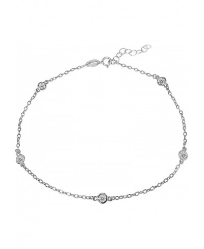 Adjustable Sterling Silver Cubic Zirconia Round 9" Anklet Available in Silver Rose and Yellow Gold. $16.74 Anklets