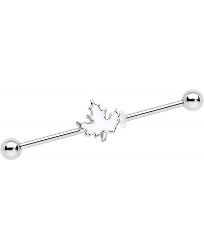 Womens 14G Stainless Steel Helix Cartilage Earring White Maple Leaf Industrial Barbell 1 1/2 $13.38 Piercing Jewelry