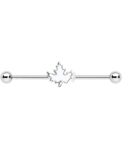 Womens 14G Stainless Steel Helix Cartilage Earring White Maple Leaf Industrial Barbell 1 1/2 $13.38 Piercing Jewelry