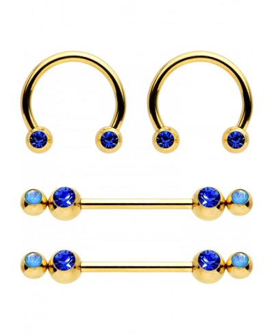 Anodized Steel Blue Accent Horseshoe Straight Barbell Nipple Ring Set of 4 15mm $27.87 Piercing Jewelry