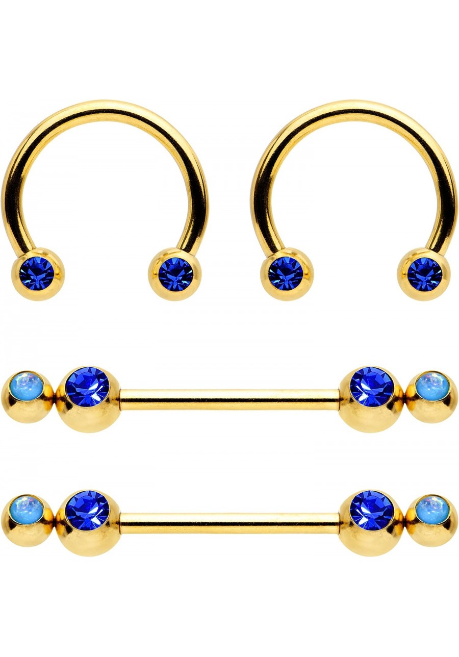 Anodized Steel Blue Accent Horseshoe Straight Barbell Nipple Ring Set of 4 15mm $27.87 Piercing Jewelry