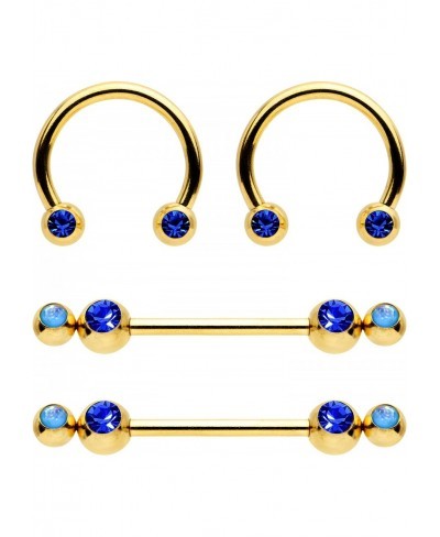 Anodized Steel Blue Accent Horseshoe Straight Barbell Nipple Ring Set of 4 15mm $27.87 Piercing Jewelry