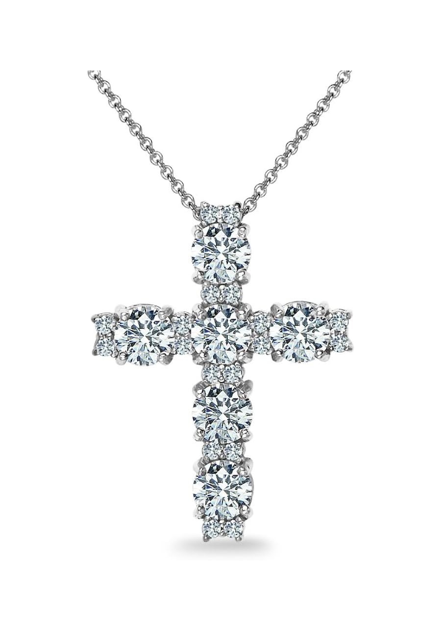 Sterling Silver Round-cut Large CZ Cross Necklace for Women Made with AAA Cubic Zirconia $37.94 Pendant Necklaces