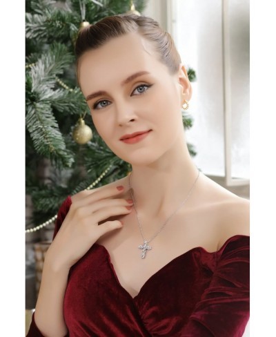 Sterling Silver Round-cut Large CZ Cross Necklace for Women Made with AAA Cubic Zirconia $37.94 Pendant Necklaces