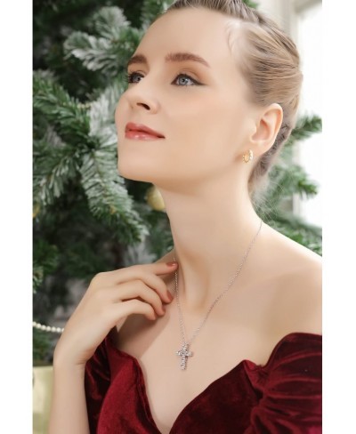 Sterling Silver Round-cut Large CZ Cross Necklace for Women Made with AAA Cubic Zirconia $37.94 Pendant Necklaces