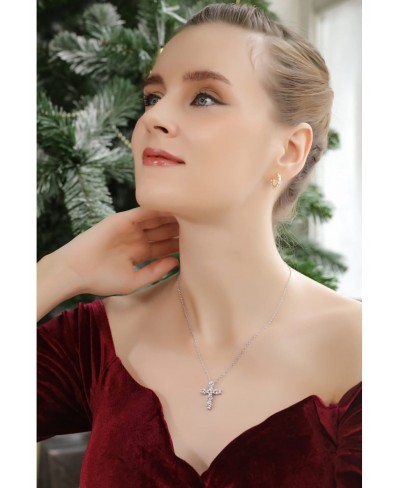 Sterling Silver Round-cut Large CZ Cross Necklace for Women Made with AAA Cubic Zirconia $37.94 Pendant Necklaces