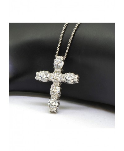 Sterling Silver Round-cut Large CZ Cross Necklace for Women Made with AAA Cubic Zirconia $37.94 Pendant Necklaces