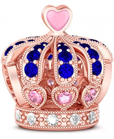 "Beauty Crown For Good Memory "Crown Charm Pink Cubic Zircon Set Detail Craft Style Rose Gold Crown Sapphire Charms Beads Pen...