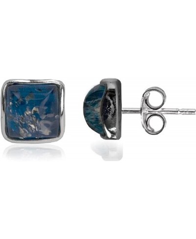 Blue Green Amber Sterling Silver Square Contemporary Small Stud Earrings $27.30 Stud