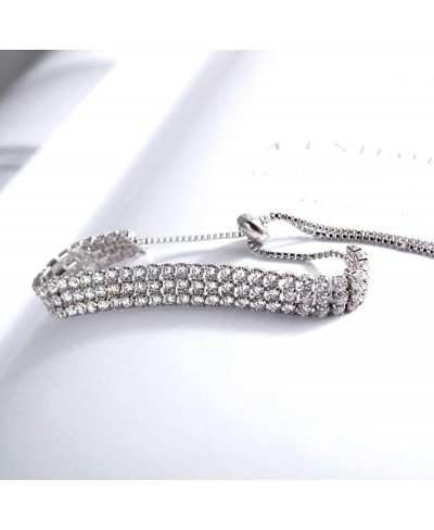 Rose Gold Plated Women Jewelry Bracelet 3 Rows Rhinestone Luxury Ladies Bracelets Accessories Adjustable $13.77 Stretch