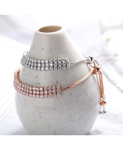 Rose Gold Plated Women Jewelry Bracelet 3 Rows Rhinestone Luxury Ladies Bracelets Accessories Adjustable $13.77 Stretch