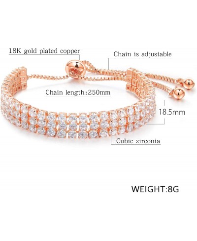 Rose Gold Plated Women Jewelry Bracelet 3 Rows Rhinestone Luxury Ladies Bracelets Accessories Adjustable $13.77 Stretch