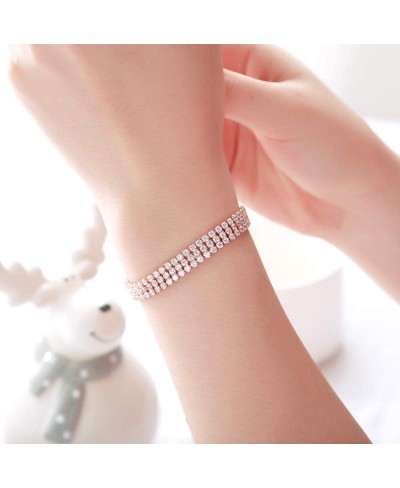 Rose Gold Plated Women Jewelry Bracelet 3 Rows Rhinestone Luxury Ladies Bracelets Accessories Adjustable $13.77 Stretch