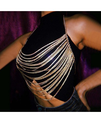 Rhinestone Body Chain Gold Layered Crystal Bra Chains Nightclub Party Body Accessories Jewelry for Women and Girls $17.51 Bod...