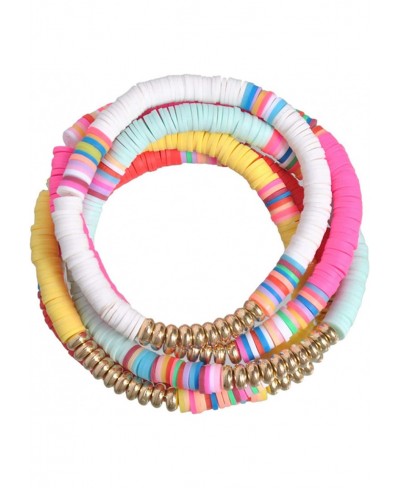 5Pcs Bohemian Rainbow Heishi Beaded Bracelets Set for Women Girls Vinyl Disc Soft Clay Stretch String Stackable Surfer Bracel...