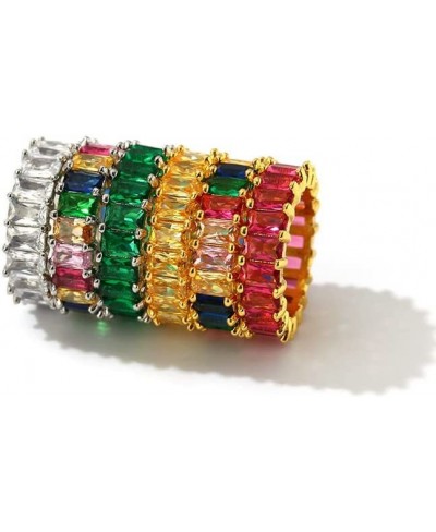 Cubic Zirconia Emerald Cut Eternity Ring Colorful Eternity Rainbow Ring Multi Color Gemstone Bands Ring Jewelry Gift $8.24 Et...