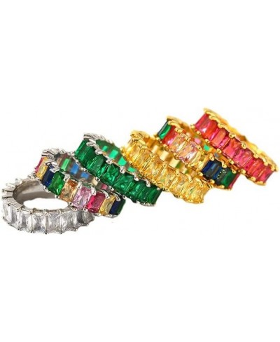 Cubic Zirconia Emerald Cut Eternity Ring Colorful Eternity Rainbow Ring Multi Color Gemstone Bands Ring Jewelry Gift $8.24 Et...