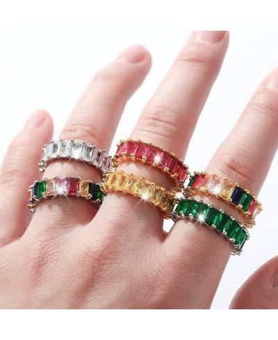 Cubic Zirconia Emerald Cut Eternity Ring Colorful Eternity Rainbow Ring Multi Color Gemstone Bands Ring Jewelry Gift $8.24 Et...