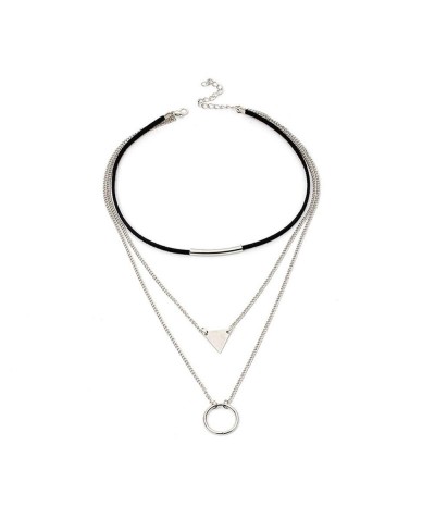 Multilayered Black Choker Necklaces Triangle Circle Pendant Necklace Chain Jewelry for Women and Girls (Silver) $10.95 Chokers