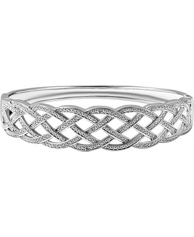 Diamond Silver Tone Weaved Cuff Bangle Bracelet for Women 7" Ct 0.02 H-I Color I3 Clarity $23.36 Cuff