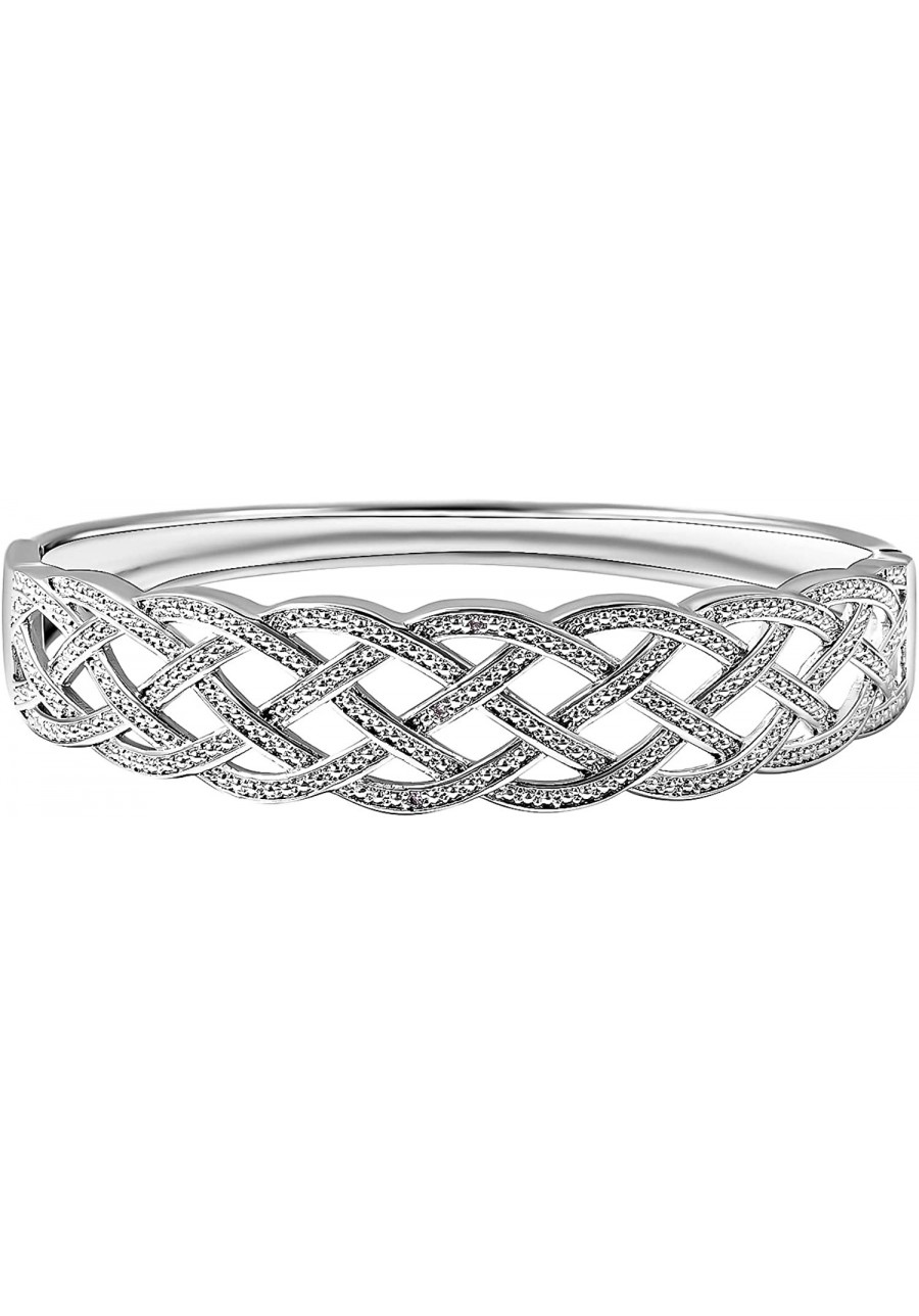 Diamond Silver Tone Weaved Cuff Bangle Bracelet for Women 7" Ct 0.02 H-I Color I3 Clarity $23.36 Cuff