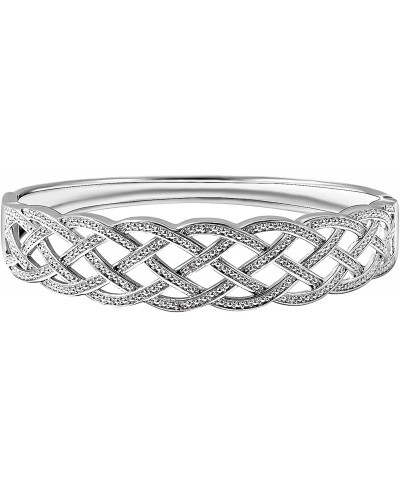 Diamond Silver Tone Weaved Cuff Bangle Bracelet for Women 7" Ct 0.02 H-I Color I3 Clarity $23.36 Cuff