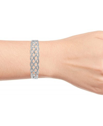 Diamond Silver Tone Weaved Cuff Bangle Bracelet for Women 7" Ct 0.02 H-I Color I3 Clarity $23.36 Cuff