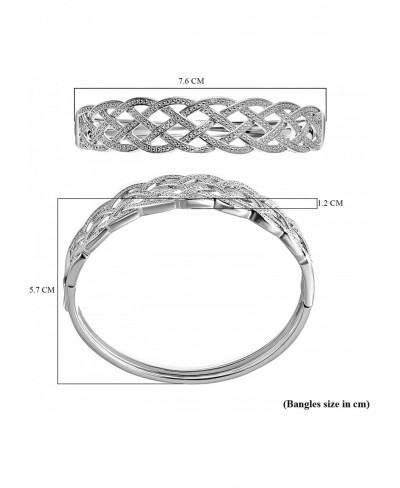 Diamond Silver Tone Weaved Cuff Bangle Bracelet for Women 7" Ct 0.02 H-I Color I3 Clarity $23.36 Cuff