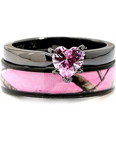 Black Plated Pink Camo Wedding Ring Set Pink Heart Engagement Rings Hypoallergenic Stainless Steel $34.02 Wedding Bands