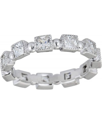 Sterling Silver Alternating Bead Princess Cut Cubic Zirconia Eternity Band Ring $17.35 Bands