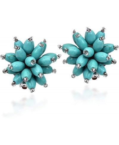 Simulated Turquoise Chrysanthemum Floral Blast Clip-on Earrings $12.14 Clip-Ons