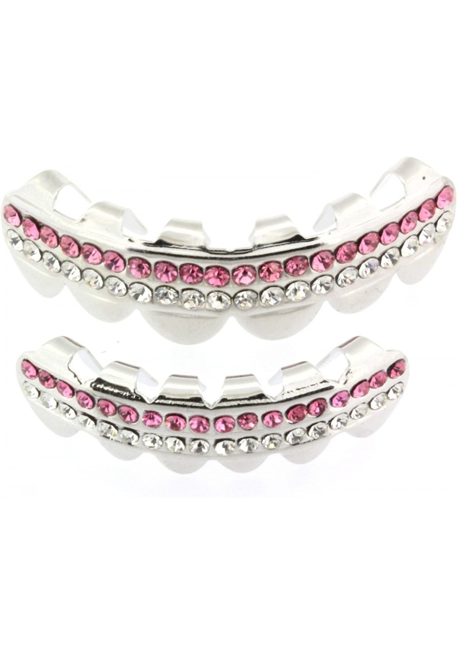 Hip Hop Platinum Silver Removeable Mouth Grillz Set (Top & Bottom) Pink Lolipop $15.29 Dental Grills