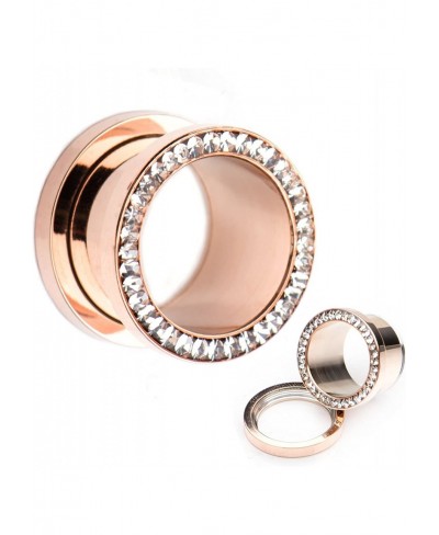 Screw Fit Rose Gold PVD Plated with Multigem Clear CZ Plugs (8g) $24.39 Piercing Jewelry