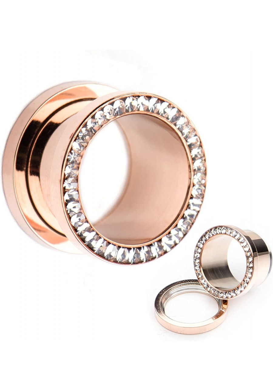 Screw Fit Rose Gold PVD Plated with Multigem Clear CZ Plugs (8g) $24.39 Piercing Jewelry