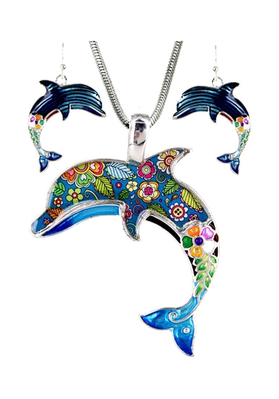 Art Design Dolphin Pendant Necklace and Earrings Set with 19 Inches Chain Fashion Jewelry $18.97 Jewelry Sets