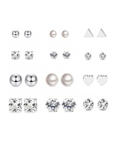 12 Pairs Stainless Steel Earrings Stud Earrings Set for Womens Round Clear CZ Stud $10.94 Stud