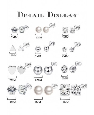 12 Pairs Stainless Steel Earrings Stud Earrings Set for Womens Round Clear CZ Stud $10.94 Stud