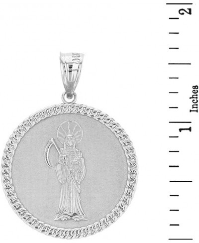 Sterling Silver Santa Muerte (Grim Reaper) Cuban Link Frame Round Medal Pendant $25.58 Pendants & Coins