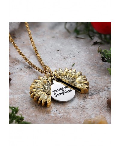 You Are My Sunshine Engraved Necklace Inspirational Sunflower Locket Necklace Jewelry Mother's Day Gift for Women Girlfriend ...