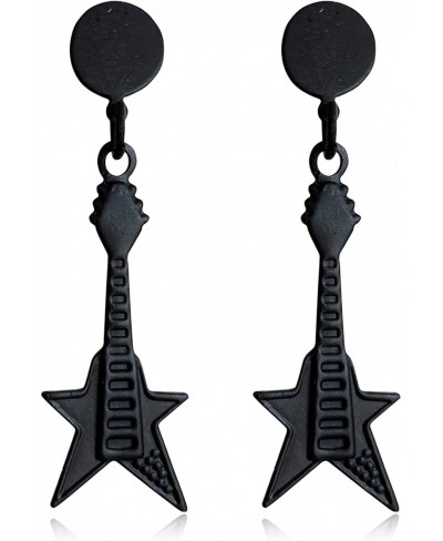 Classical Metal Star Shape Guitar Dangle Earrings Vintage Black Punk Renaissance Music Guitar Violin Long Drop Earrings for W...