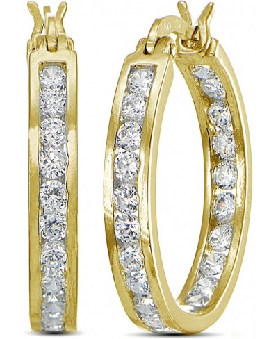 Cubic Zirconia Channel-Set 3/4 Inch Round Hoop Earrings $17.23 Hoop