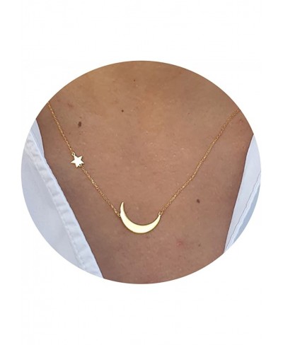 Dainty Moon and Star Pendant Necklace for Women 14K Gold Crescent Moon Long Necklace Delicate Tiny Star Charm Necklace Minima...