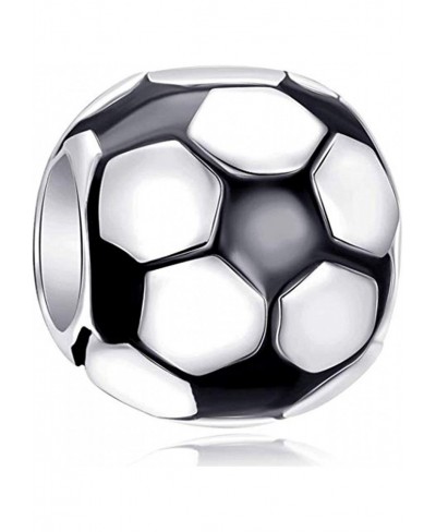 Football Charm 925 Sterling Silver Soccer Ball Charm with Black White Enamel Bead for Sport Lover Charm Bracelet $15.70 Charm...
