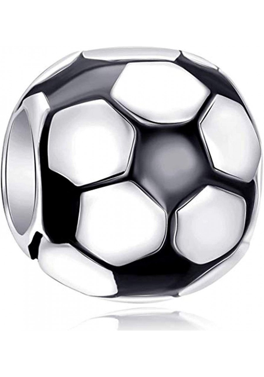 Football Charm 925 Sterling Silver Soccer Ball Charm with Black White Enamel Bead for Sport Lover Charm Bracelet $15.70 Charm...