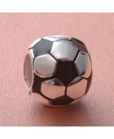 Football Charm 925 Sterling Silver Soccer Ball Charm with Black White Enamel Bead for Sport Lover Charm Bracelet $15.70 Charm...