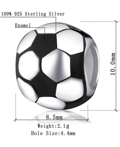 Football Charm 925 Sterling Silver Soccer Ball Charm with Black White Enamel Bead for Sport Lover Charm Bracelet $15.70 Charm...