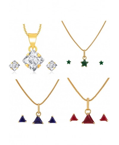 Trendy Solitaire Cubic Zirconia Crystal Mangalsutra Pendant Earring Necklace Jewelry of 4 Sets $16.34 Jewelry Sets