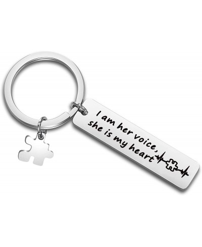 Autism Awareness Keychain I Am His Voice He is My Heart Keychain with Puzzle Piece Charm Autism Mom Gift $12.92 Pendants & Coins