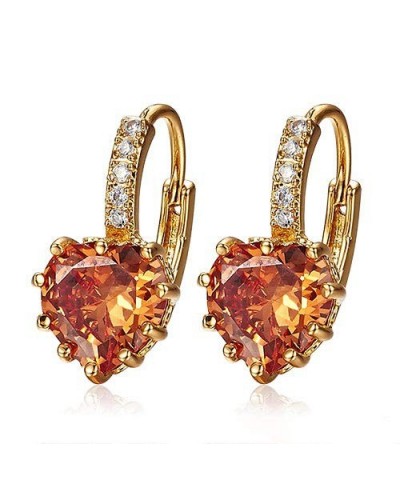 1Pair 9K Gold Plated Luxury Shiny Rhinestone Drop Leverback Earrings Cubic Zirconia Crystal Diamond Love Heart Hoop Earring J...