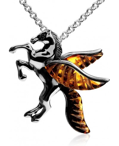 Amber Sterling Silver Pegasus Pendant Necklace Chain 18 $32.81 Pendant Necklaces